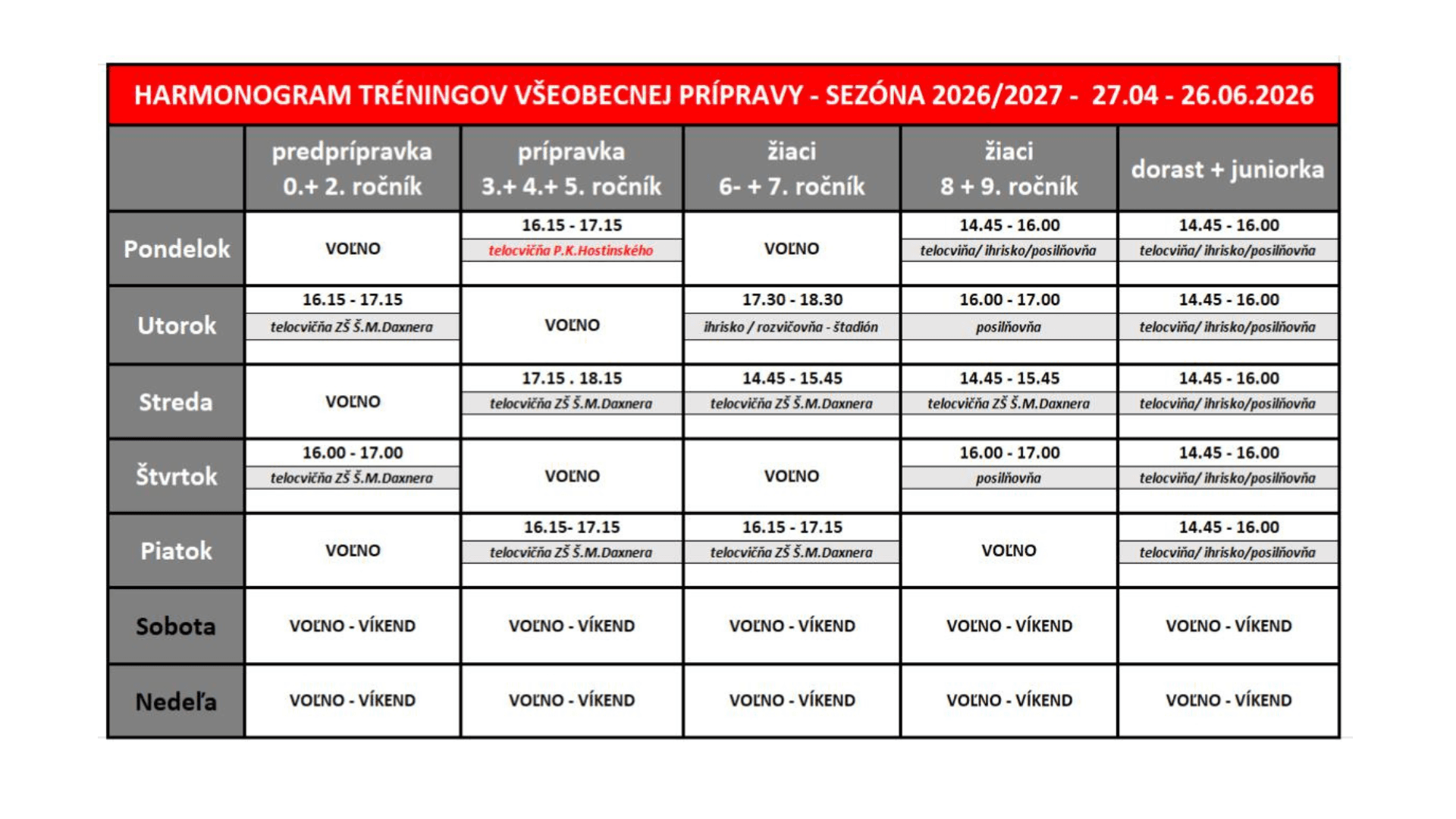 general training schedule